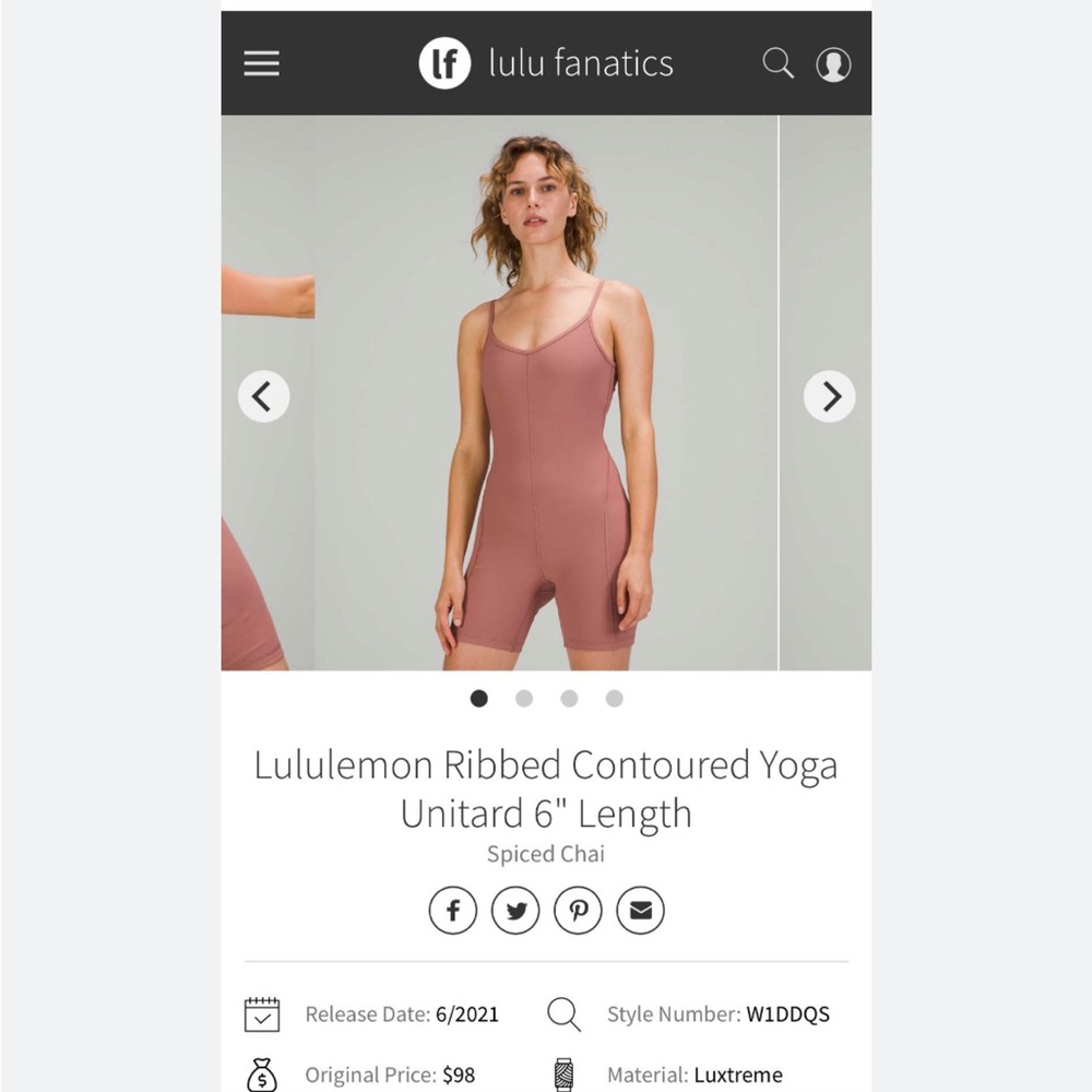 LuLuLemon Ribbed Contoured Unitard 6”